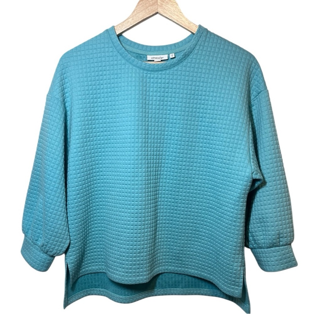 Chico’s Women's Zenergy® Jacquard Bubble-Sleeve Top Size 1 - Picture 2 of 10